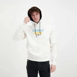 TOMMY JEANS FELPA CON CAPPUCCIO ENTRY Bianco -Tendenza Italia tommy jeans dm0dm12941 felpa con cappuccio entry casual uomo 045111301 ybh 5