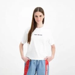 TOMMY JEANS T-SHIRT CON LOGO RICAMATO DONNA Bianco 8 TOMMY JEANS T-SHIRT CON LOGO RICAMATO DONNA Bianco -Tendenza Italia tommy jeans dw0dw10057 t shirt con logo ricamato donna casual donna 042580401 ybr 3