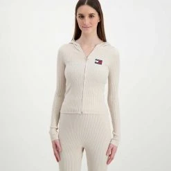 TOMMY JEANS CARDIGAN FULL ZIP CON CAPPUCCIO DONNA Beige -Tendenza Italia tommy jeans dw0dw11717 cardigan full zip con cappuccio donna casual donna 045108601 ace 3