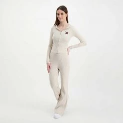 TOMMY JEANS CARDIGAN FULL ZIP CON CAPPUCCIO DONNA Beige -Tendenza Italia tommy jeans dw0dw11717 cardigan full zip con cappuccio donna casual donna 045108601 ace 6
