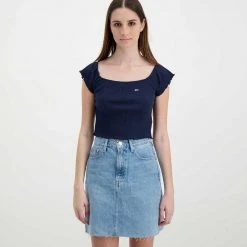 TOMMY JEANS T-SHIRT CROP SPALLE SCOPERTE DONNA Blu -Tendenza Italia tommy jeans dw0dw12599 t shirt crop spalle scoperte donna casual donna 045113601 c87 3