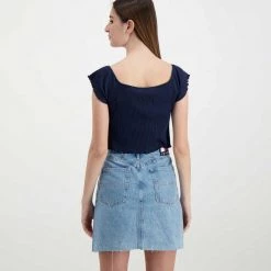 TOMMY JEANS T-SHIRT CROP SPALLE SCOPERTE DONNA Blu -Tendenza Italia tommy jeans dw0dw12599 t shirt crop spalle scoperte donna casual donna 045113601 c87 4