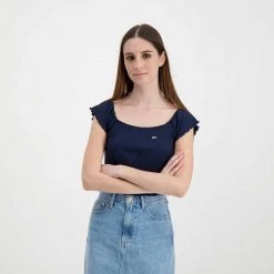 TOMMY JEANS T-SHIRT CROP SPALLE SCOPERTE DONNA Blu -Tendenza Italia tommy jeans dw0dw12599 t shirt crop spalle scoperte donna casual donna 045113601 c87 5