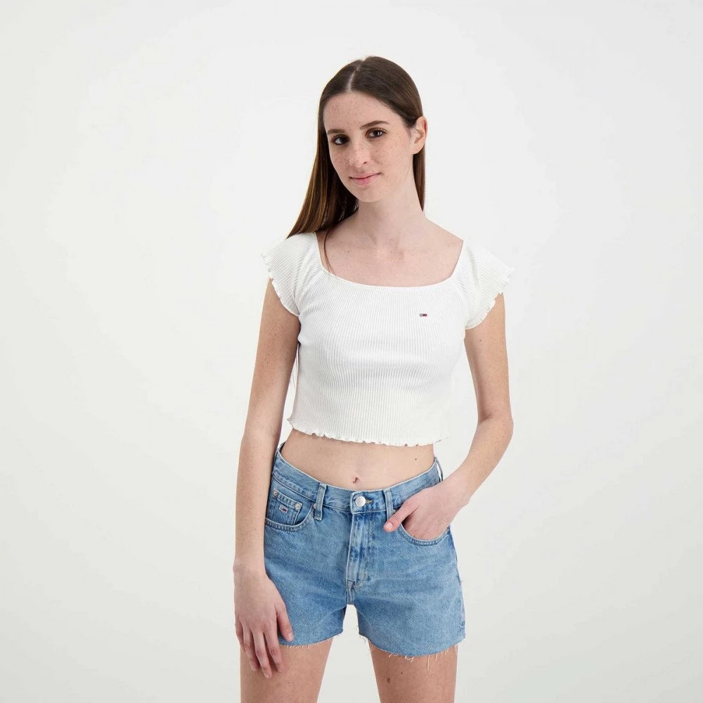 TOMMY JEANS T-SHIRT CROP SPALLE SCOPERTE DONNA Bianco 7 TOMMY JEANS T-SHIRT CROP SPALLE SCOPERTE DONNA Bianco - immagine 5