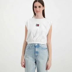 TOMMY JEANS CANOTTA CROP CON ELASTICO DONNA Bianco 10 TOMMY JEANS CANOTTA CROP CON ELASTICO DONNA Bianco -Tendenza Italia tommy jeans dw0dw12609 canotta crop con elastico donna casual donna 045113901 ybr 3