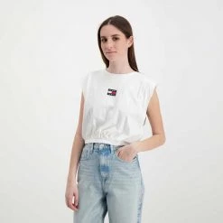 TOMMY JEANS CANOTTA CROP CON ELASTICO DONNA Bianco 12 TOMMY JEANS CANOTTA CROP CON ELASTICO DONNA Bianco -Tendenza Italia tommy jeans dw0dw12609 canotta crop con elastico donna casual donna 045113901 ybr 5