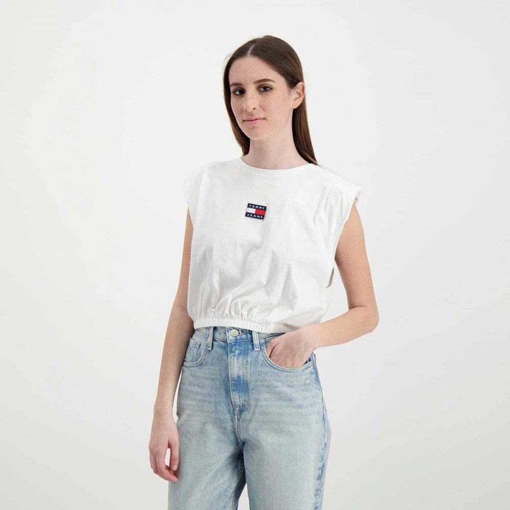 TOMMY JEANS CANOTTA CROP CON ELASTICO DONNA Bianco 7 TOMMY JEANS CANOTTA CROP CON ELASTICO DONNA Bianco - immagine 5