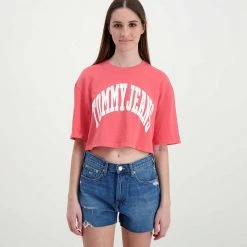 TOMMY JEANS T-SHIRT CROP OVER COLLEGE DONNA Rosa -Tendenza Italia tommy jeans dw0dw12835 t shirt crop over college donna casual donna 045114701 tij 3