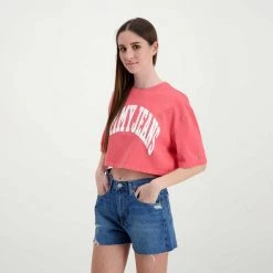 TOMMY JEANS T-SHIRT CROP OVER COLLEGE DONNA Rosa -Tendenza Italia tommy jeans dw0dw12835 t shirt crop over college donna casual donna 045114701 tij 5