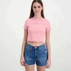 TOMMY JEANS T-SHIRT CROP A COSTE LOGO DONNA Rosa 10 TOMMY JEANS T-SHIRT CROP A COSTE LOGO DONNA Rosa -Tendenza Italia tommy jeans dw0dw12848 t shirt crop a coste logo donna casual donna 045114901 the 3
