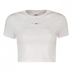 TOMMY JEANS T-SHIRT CROP A COSTE LOGO DONNA Bianco