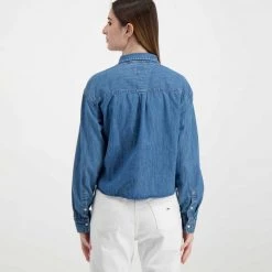 TOMMY JEANS CAMICIA CHAMBRAY CON NODO DONNA Blu -Tendenza Italia tommy jeans dw0dw12894 camicia chambray con nodo donna casual donna 045115301 1a5 4