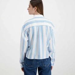 TOMMY JEANS CAMICIA CON NODO DONNA Azzurro, Bianco -Tendenza Italia tommy jeans dw0dw12901 camicia con nodo donna casual donna 045115401 cy0 4