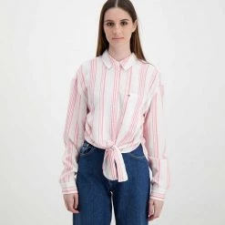 TOMMY JEANS CAMICIA CON NODO DONNA Bianco, Rosa -Tendenza Italia tommy jeans dw0dw12901 camicia con nodo donna casual donna 045115501 the 3