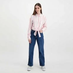 TOMMY JEANS CAMICIA CON NODO DONNA Bianco, Rosa -Tendenza Italia tommy jeans dw0dw12901 camicia con nodo donna casual donna 045115501 the 6