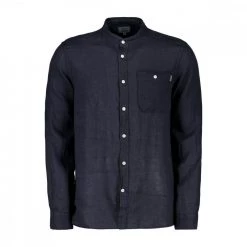 WOOLRICH CAMICIA IN LINO COLLO COREANA Blu