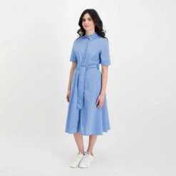 WOOLRICH ABITO CHEMISIER IN CHAMBRAY DONNA Azzurro -Tendenza Italia woolrich cfwwdr0106frut2910 abito chemisier in chambray donna casual donna 044674601 308 3