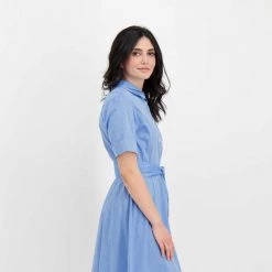 WOOLRICH ABITO CHEMISIER IN CHAMBRAY DONNA Azzurro -Tendenza Italia woolrich cfwwdr0106frut2910 abito chemisier in chambray donna casual donna 044674601 308 5