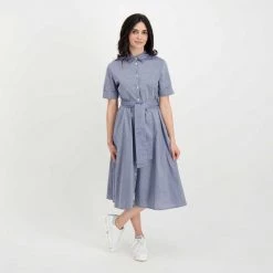 WOOLRICH ABITO CHEMISIER IN CHAMBRAY DONNA Blu -Tendenza Italia woolrich cfwwdr0106frut2910 abito chemisier in chambray donna casual donna 044674701 3989 6
